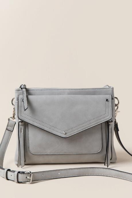 Francescas Aspen Front Pocket Crossbody - Light Gray