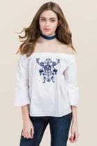 Blue Rain Evie Embroidered Off The Shoulder Top - White