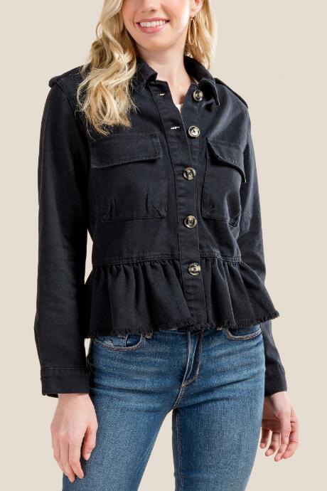 Francesca's Brylee Peplum Denim Jacket - Black
