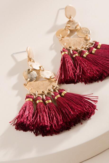 Francesca's Viviana Tassel Earrings - Burgundy