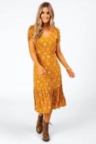 Francesca's Addie Abstract Floral Wrap Dress - Mustard