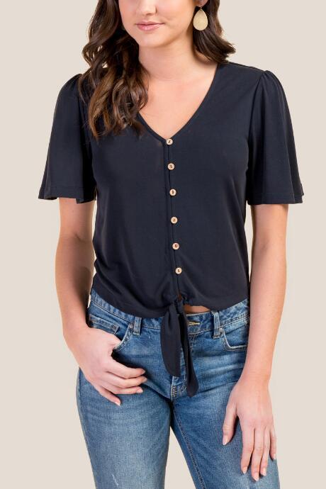 Francesca's Tiffany Tie Front Top - Black