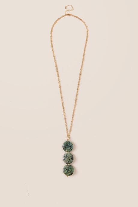 Francesca Inchess Claire Triple Stone Pendant - Olive