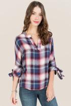 Francesca's Emarie Tie Sleeve Cold Shoulder Blouse - Rose