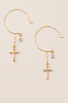 Francesca's Cross Charm Hoop Earring - Gold