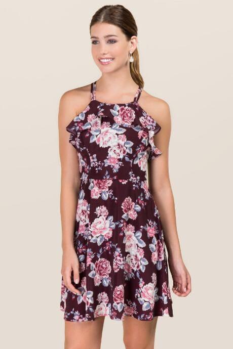 Blue Rain Pauline Floral Ruffle Dress - Purple