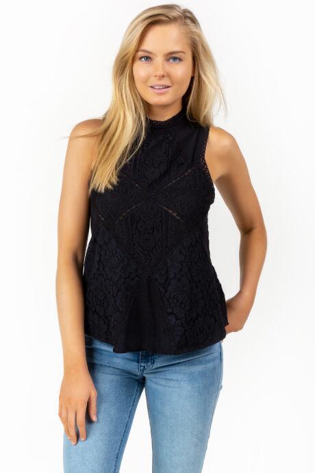 Francesca's Haley Crochet Tank Top - Black