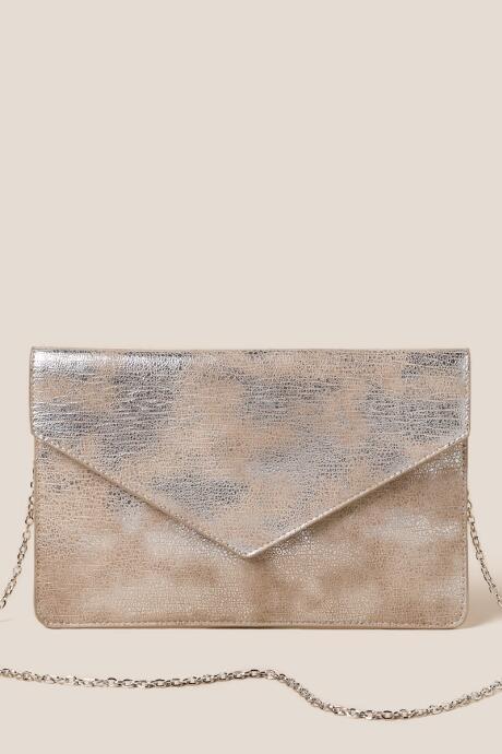 Francesca's Aria Metallic Envelope Clutch - Natural