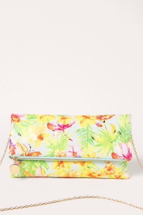 Francesca's Carter Bright Tropical Print Clutch - Light Blue