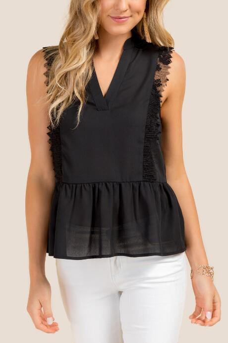 Francesca's Cameron Lace Peplum Blouse - Black