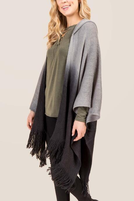 Francesca's Angelina Ombre Hood Ruana - Gray