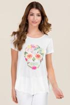 Alya Anya Lattice Back Floral Skull Graphic Tee - White