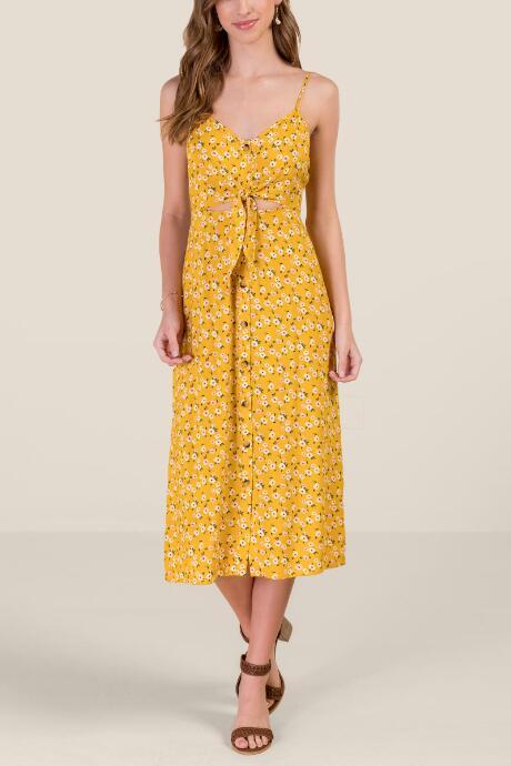 Francesca's Rachael Buttoned Tie Front Dress - Sunshine