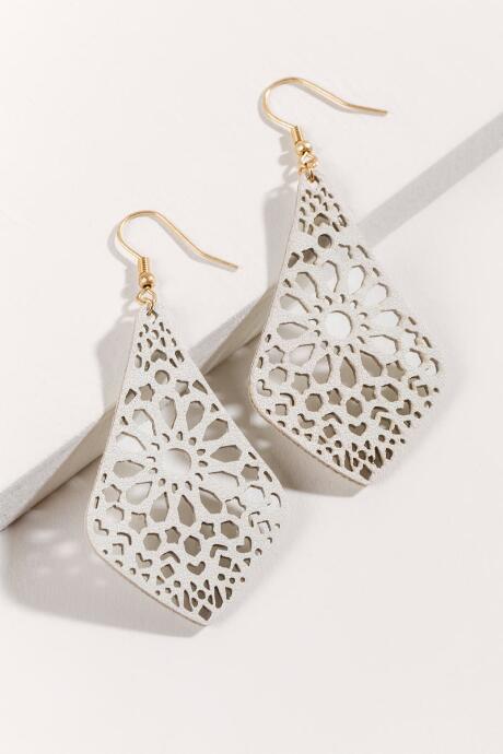 Francesca's Paula Leather Drop Earrings - White