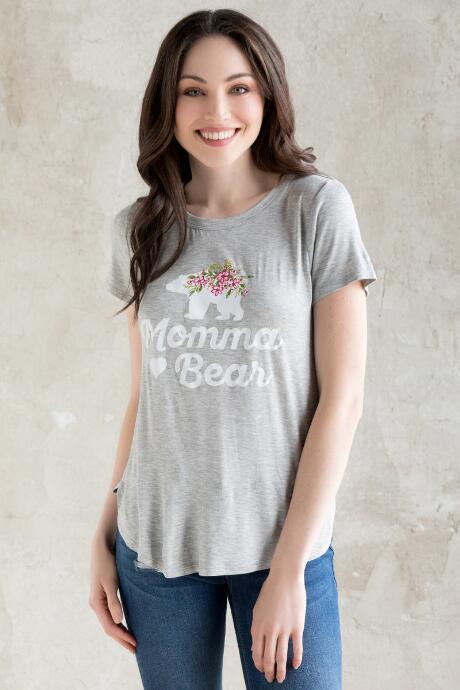 Francesca's Momma Bear Floral Graphic Tee - Heather Gray
