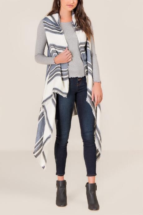 Francesca's Annie Stripped Hooded Flyaway Vest - Black/white