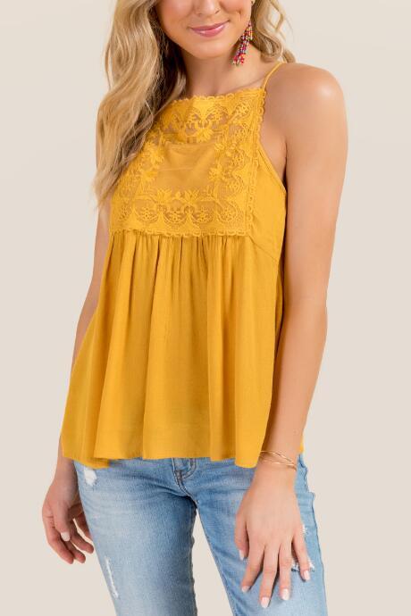 Francesca Inchess Natalya Lace Bust Sleeveless Top - Marigold