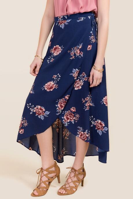 Mi Ami Jasmine Floral Wrap Skirt - Navy