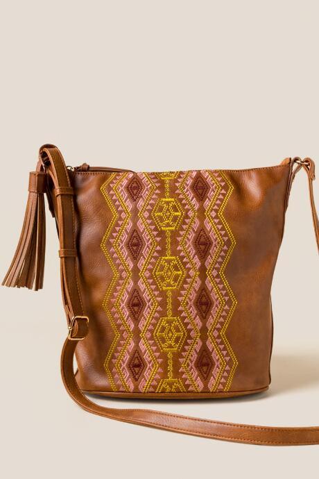 Francesca Inchess Tazanna Embroidered Hobo Tote - Cognac