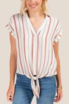 Francesca's Martha Pleated Front Knot Blouse - Ivory