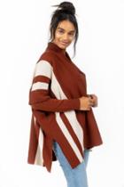 Francesca's Kathy V Front Striped Poncho - Rust