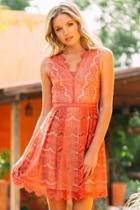 Francesca's Elspeth Eyelash Trim Lace A-line Dress - Cinnamon