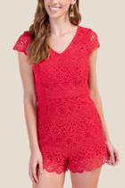 Francesca's Cassandra Crochet Lace Romper - Red