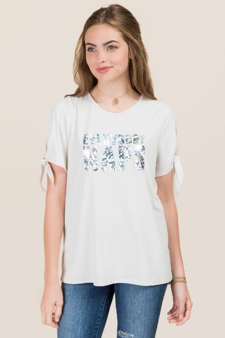 Alya Everybody Naps Tie Sleeve Graphic Tee - Ivory