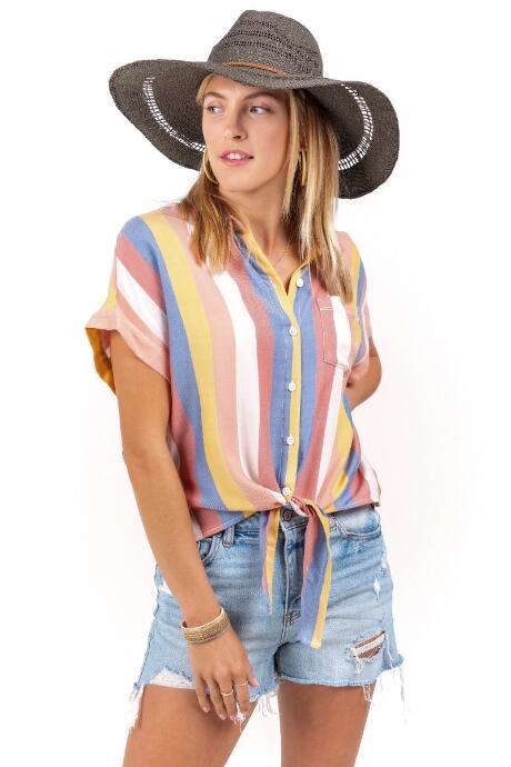 Francesca's Harlo Striped Button Down - Multi