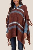 Francesca's Tracey Striped Fringe Poncho - Brown
