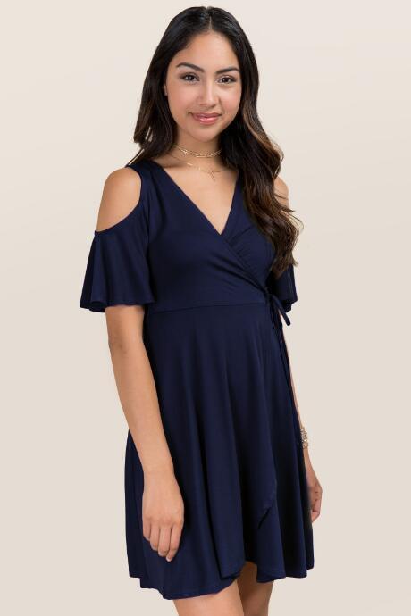 Mi Ami Julianna Cold Shoulder Wrap Dress - Navy
