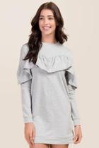 Francesca's Mimi Ruffle Sweatshirt Dress - Gray