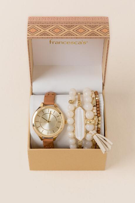 Francesca's Heidi Braided Watch Box Set - Cognac
