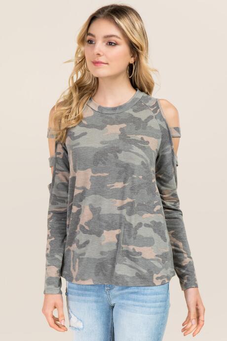 Francesca Inchess Jadyn Faded Camo Lattice Sleeve Sweatshirt - Dark Olive