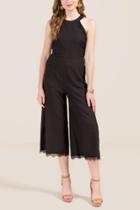 Francesca Inchess Korinne High Neck Lace Trim Jumpsuit - Black
