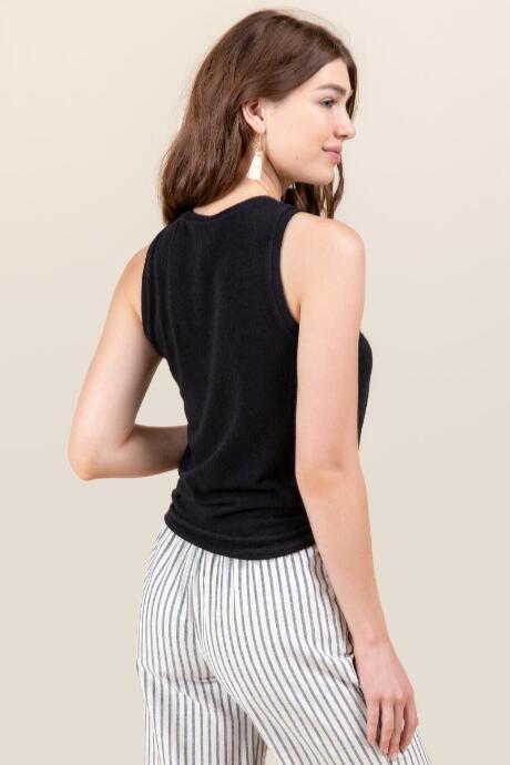 Francesca's Cassie Tie Front Tank Top - Black