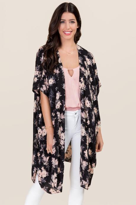 Blue Rain Luca Floral Kimono - Black