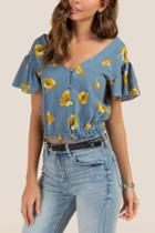 Francesca Inchess Natasha Ruffle Trim Button Down Blouse - Blue