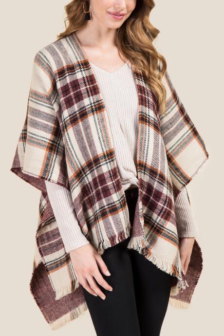 Francesca's Donna Plaid Ruana - Tan