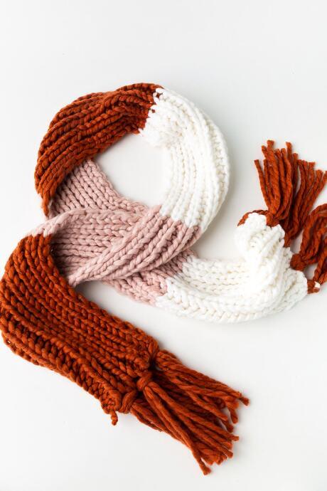 Francesca's Karen Knit And Fringe Scarf - Rust