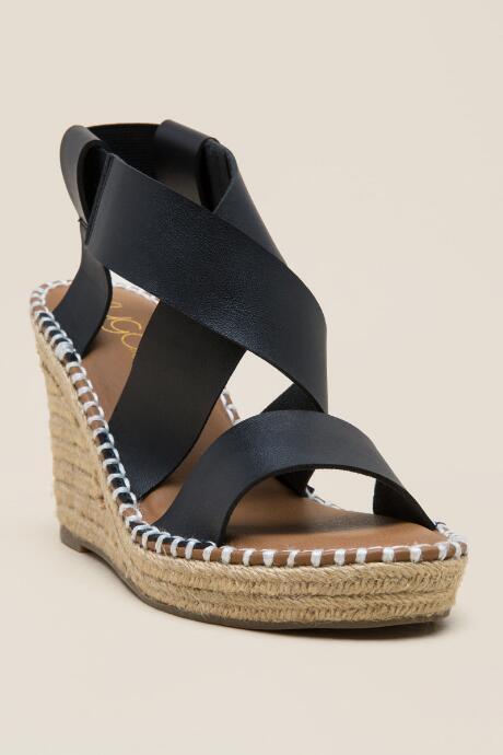Francesca Inchess Hopeful Criss Cross Strap Jute Wedge - Black