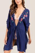 Francesca's Judy Embroidered Swim Cover-up - Navy