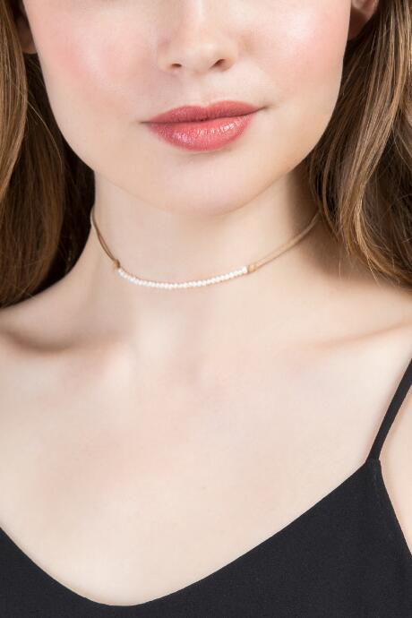 Francesca Inchess Ines Pearl Choker In Nude - Tan