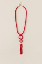 Francesca's Farrah Beaded Tassel Necklace In Red - Red