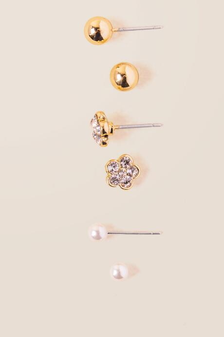 Francesca's Jenna Flower Ball Stud Earring Set - Gold