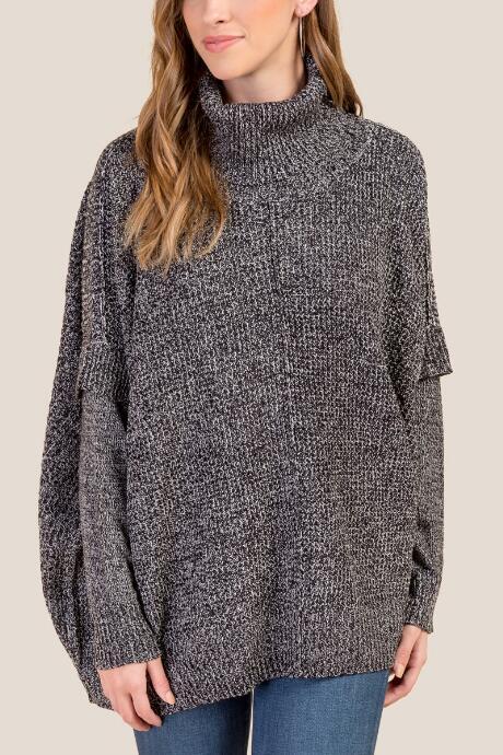 Francesca's Noelle Marled Cowl Neck Poncho - Black
