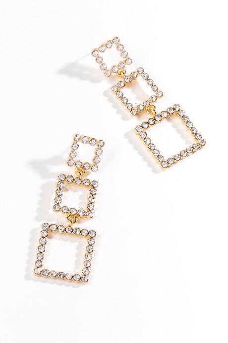 Francesca's Denae Square Chandelier Earrings - Crystal