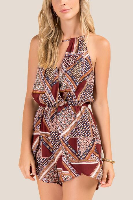 Francesca Inchess Nola Patchwork Printed Romper - Cinnamon