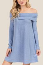 Alya Izzie Off Shoulder Hacci Knit Dress - Oxford Blue