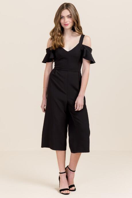 Francesca's Camille Ruffle Jumpsuit - Black
